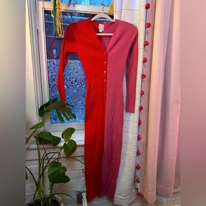 Knit Midi Sweater Dress Pink/Red Colorblock